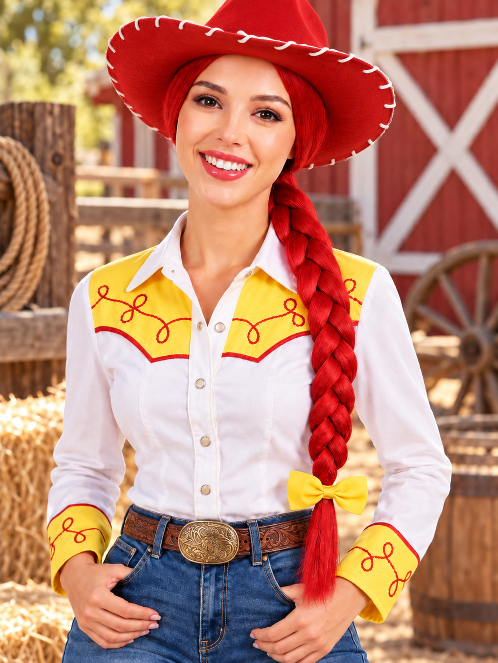 Jessie Toy Story Red Braid Cosplay Wig & Bow Halloween Cowgirl Costume